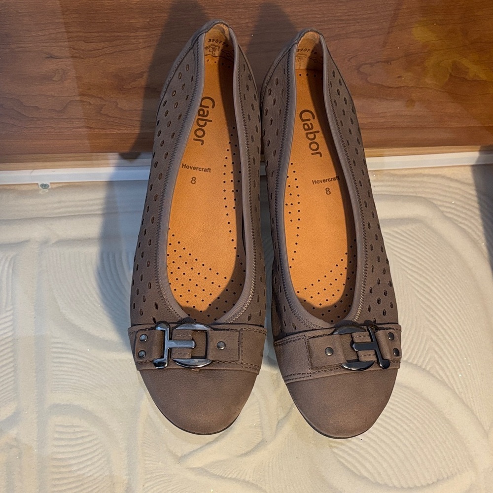 Gabor Women's Taupe Flats with Perforated Design